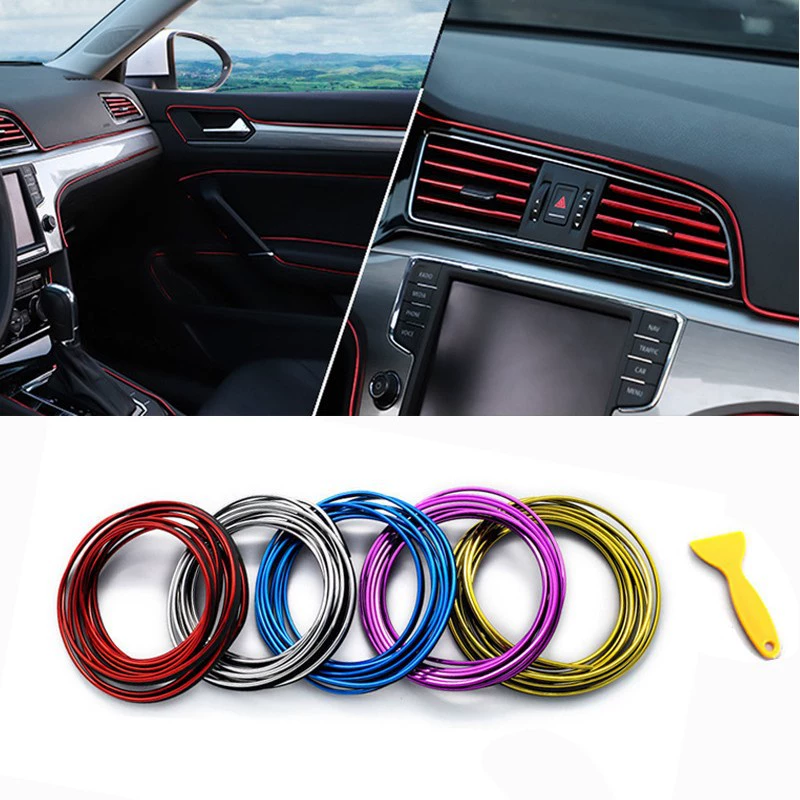 [Автомобильная отделка interior trim strip door center console gap instrument panel decorative chrome plated bright strip modification accessory]