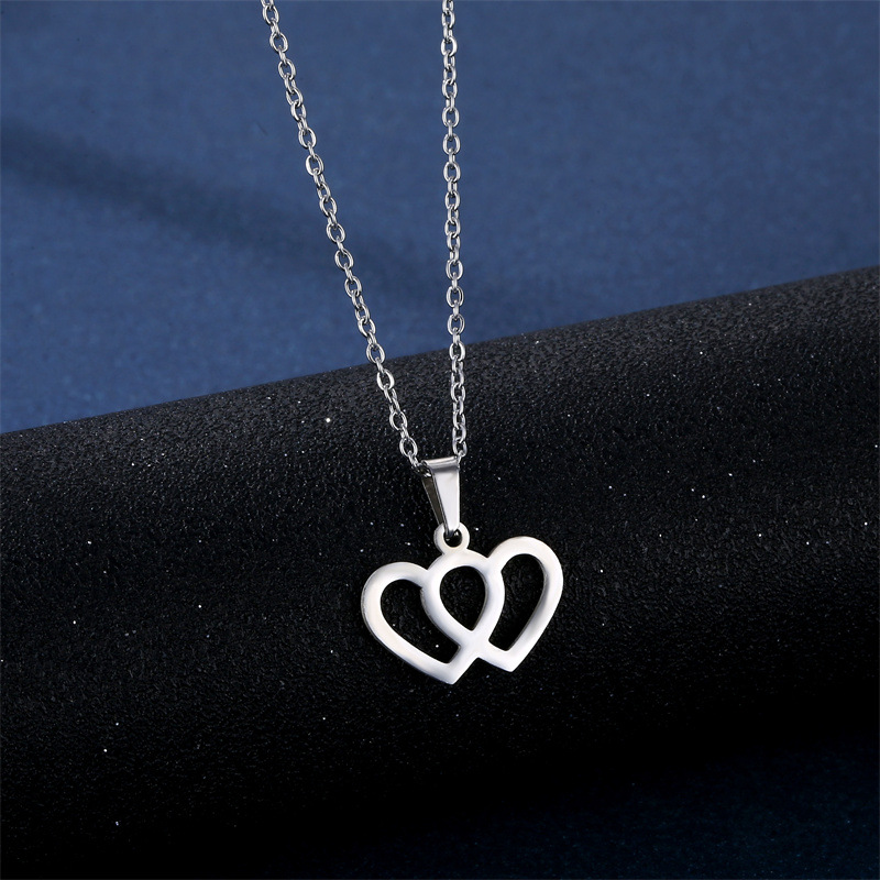 fashion stainless steel double heart necklace earrings set