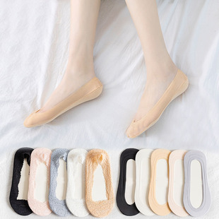 Socks Women's Boat Socks Summer Ice Silk Women's Invisible Socks Lace New Silicone Non-slip Shallow Socks Set Japanese Solid Color