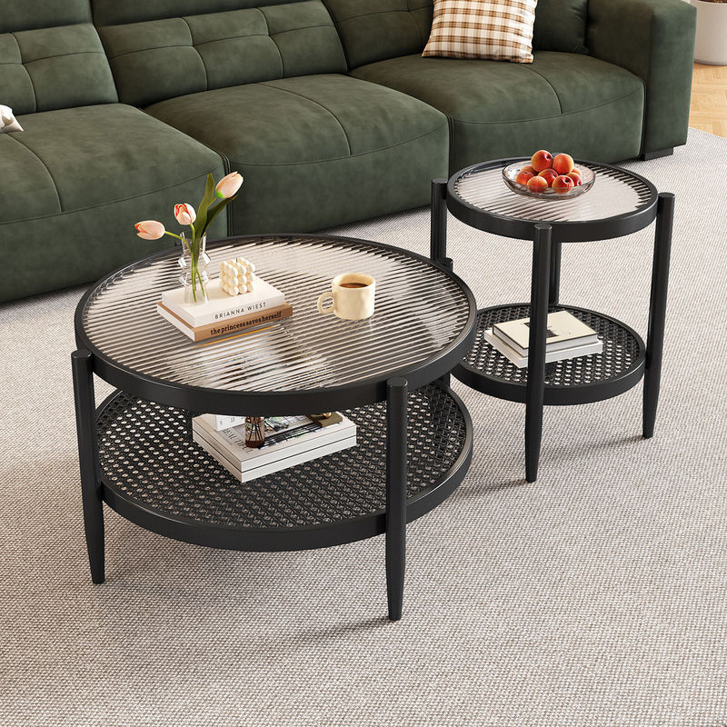 Italian Minimalist Coffee Table, Light Luxury and High-End Living Room, Home Side Table, Log Style Rattan Glass Small Table