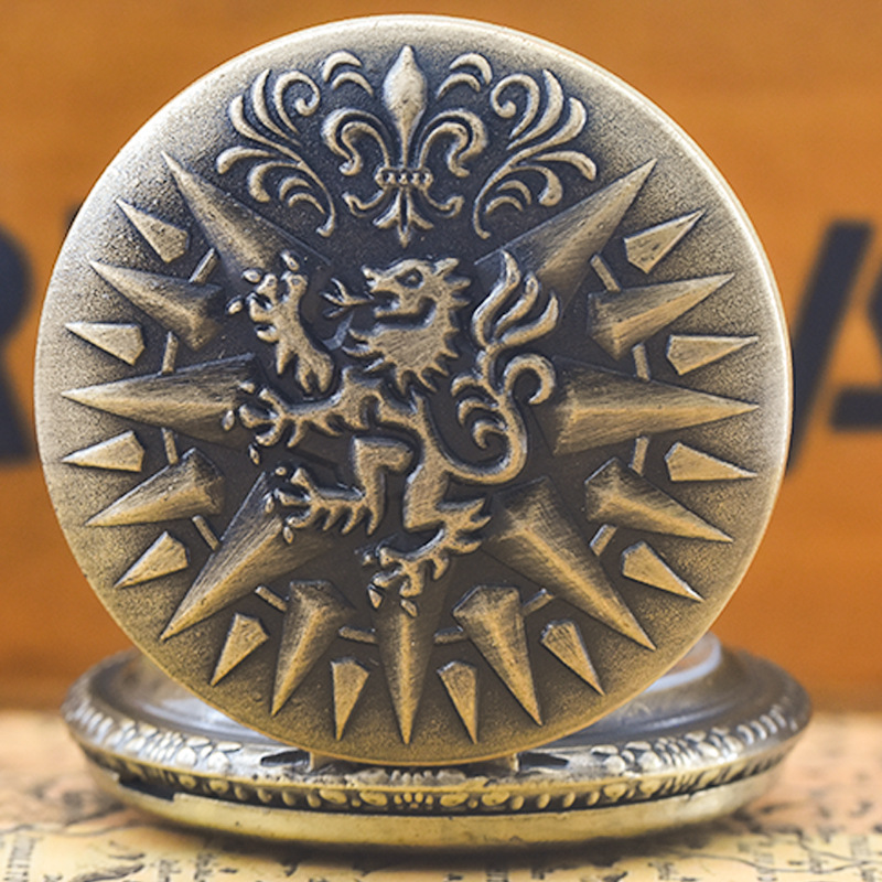 Vintage Bronze pocket watch Lannister roaring theme bronze quartz pocket watch factory direct gift watch wholesale