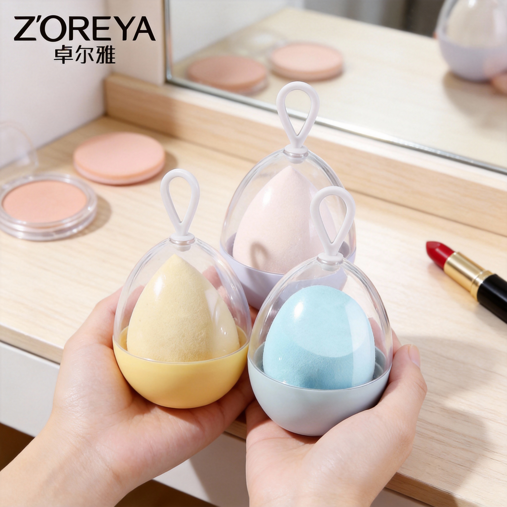 Zhuolya nuevo huevo de maquillaje de esponja sin polvo súper suave húmedo y seco de doble uso soplo de polvo en caja huevo de belleza al por mayor