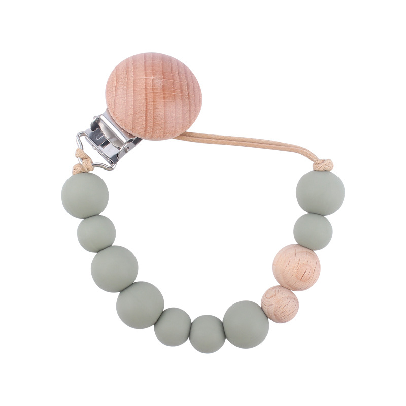 Suministros para bebés calmante clip de chupete de haya cuentas de silicona para bebés mordedura Cadena de chupete cadena anti-caída Nuevo Amazon