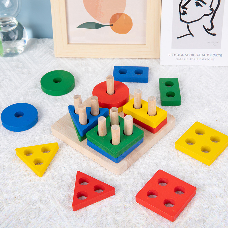 Montessori Geometry Four shape Pair wisdom Toys children Mosaic Building blocks 1-3 Eye-hand coordination