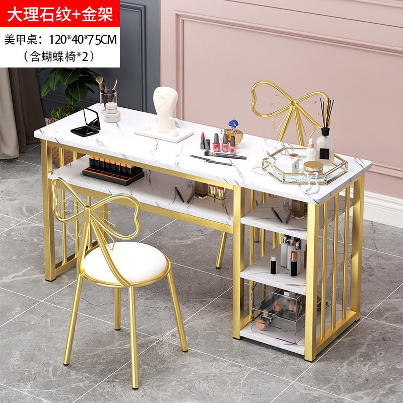 120cm 대리석 골드 프레임 + 사이드 캐비닛 + 의자 2개