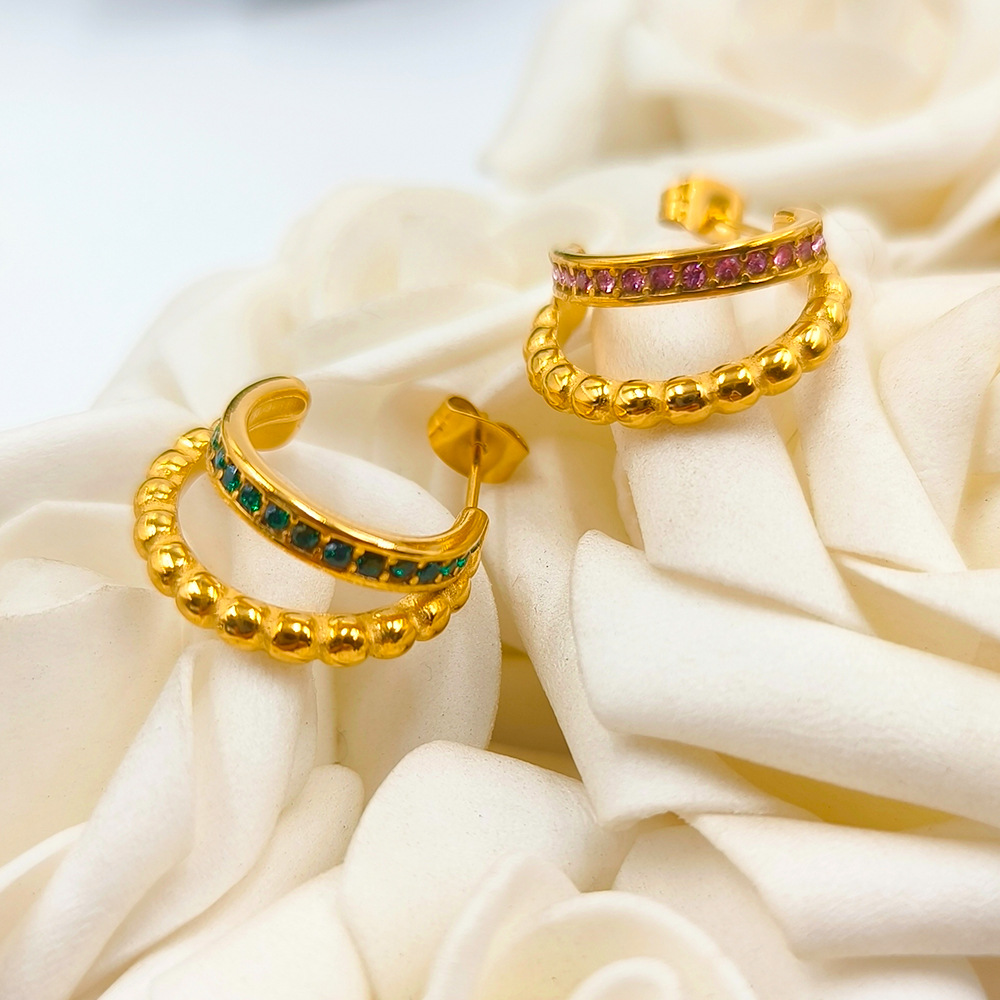 C Shape Pattern Women'S Gender 1 Pair Retro C Shape Inlay Stainless Steel Zircon Earrings