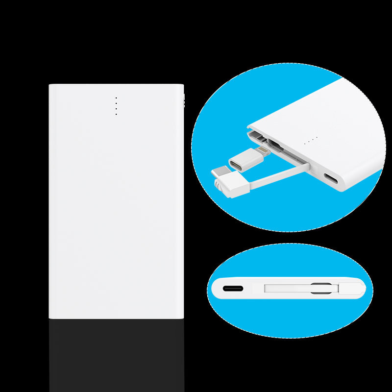 Wholesale Mini Card Power Bank Portable with Built-In Cable 5000Mah Mobile Power Supply Custom Logo Ultra-Thin