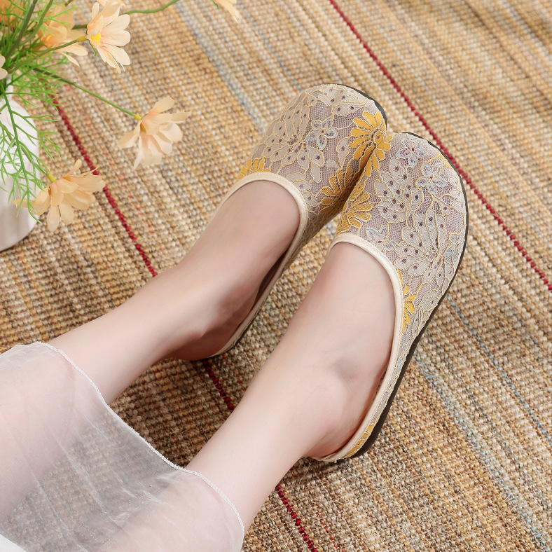 Summer New Mesh Shoes, Slippers, Embroidered Shoes, Antique Mesh Breathable Sandals, Han Dynasty Shoes, Embroidered Low-Heeled Cheongsam Shoes
