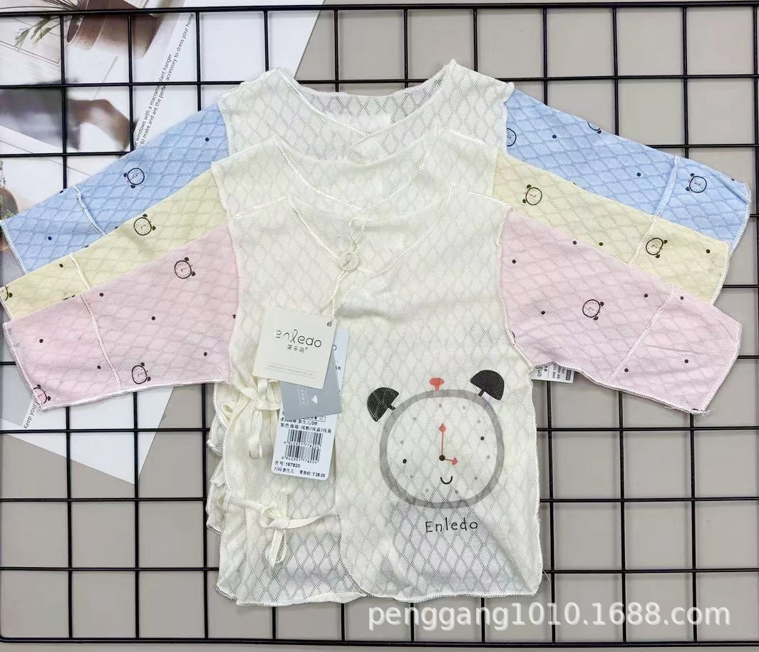 嬰樂島初生寶寶夏季綁帶後挖背防濕衣 新生兒無骨護手半背合同衫