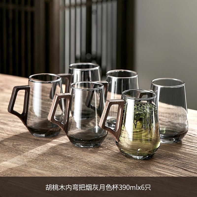 [6종세트] 내부 곡선 손잡이 애쉬 리버스 컵 390ML