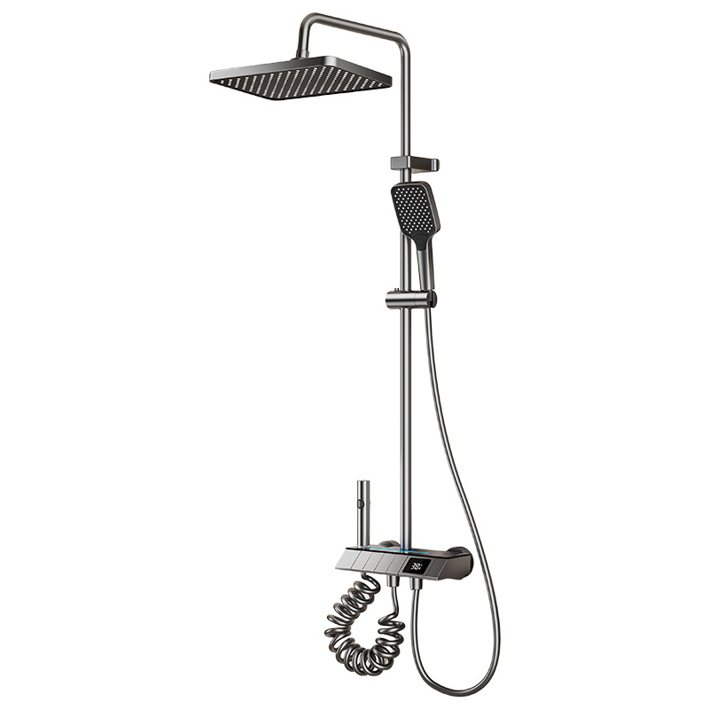 Fábrica transfronteriza ABS pistola gris 4 función presurizada calentamiento frío pantalla digital atmósfera lámpara ducha fuente de baño doméstico al por mayor