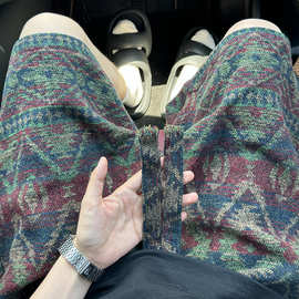 针织脏脏风短裤男夏季民族风印花过膝五分裤休闲痞帅oversize中裤