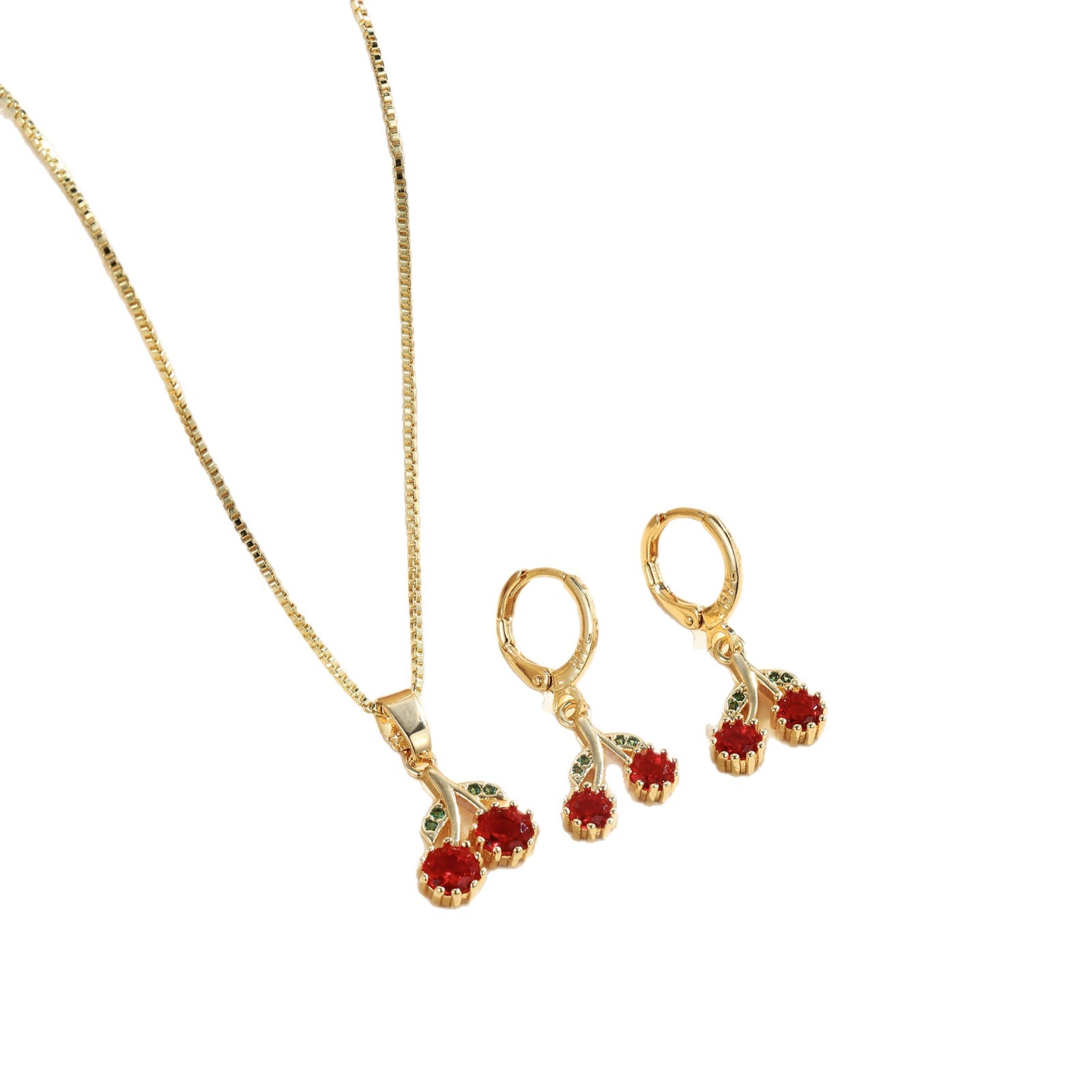 Comercio electrónico transfronterizo Zircon accesorios collar de cereza nicho femenino diseño conjunto de pendientes moda universal cadena clavícula al por mayor image 6