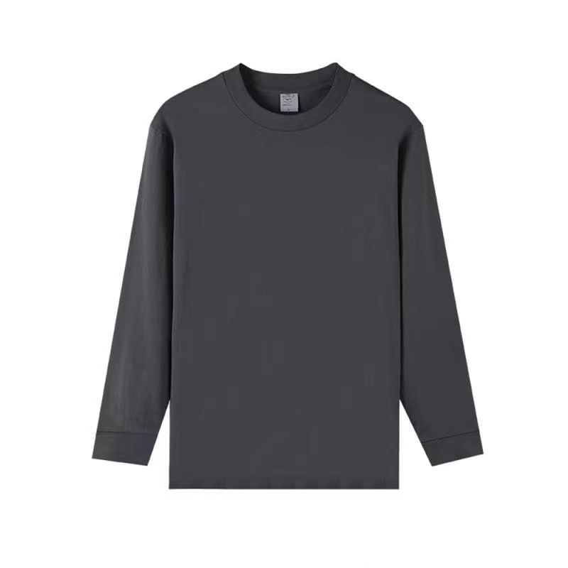 Peso pesado marca de moda americana de hombro caída camiseta de manga larga larga suelta media larga color sólido pequeño cuello en la camiseta de hip-hop europea y americana