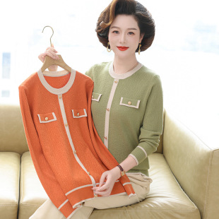 New Style Spring Knit Tops for Moms, Fashionable Knitwear for Middle-Aged Women, Thin Outerwear for Middle-Aged and Elderly Women, Spring and Autumn Base Shirts
