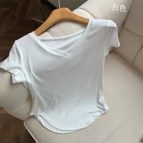 Cotton High-Quality Commute Large Round Neck Elegant Slim Fit Pink Short Sleeve Pullover Solid Color Shirt