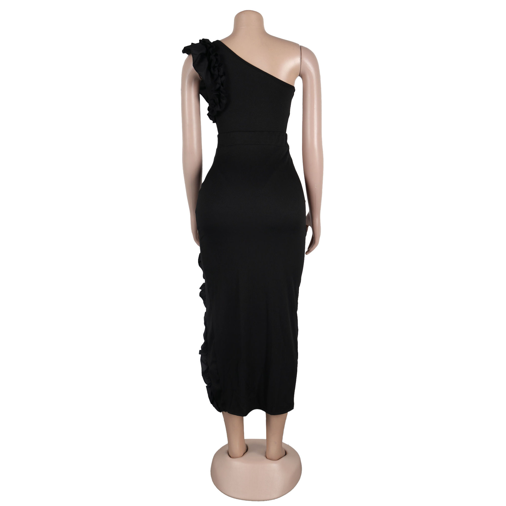 362g Weight Sleeveless Sleeve Length Polyester Fabric Type Skirt Co-ord Set Sets Type 2 Pieces Set Quantity Holiday Occasion One Shoulder Neckline Slim Fit Type Solid Color Pattern Summer Season Women's Gender Frill Design Elegant Style Holiday Women's Elegant Solid Color Polyester Frill Skirt Co-ord Set Skirt Sets 42