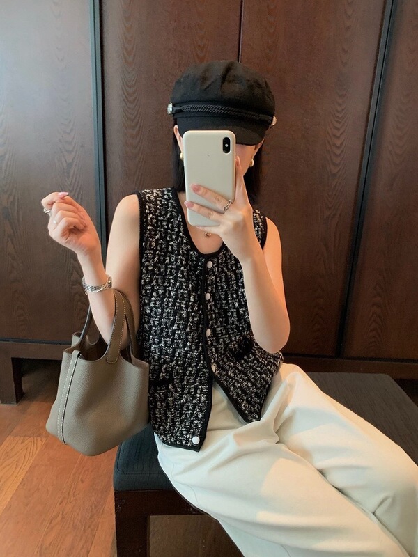 小香风单排扣修身马甲女2025秋季新款短款上衣|undefined