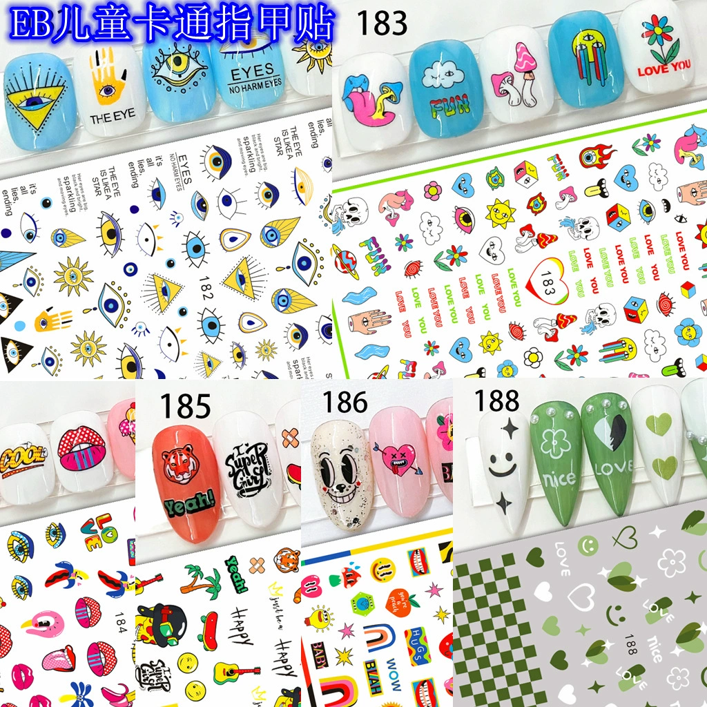 EB177-192 Милая детская мультяшная звезда смайлик наклейка для ногтей любовь Единорог наклейка для ногтей