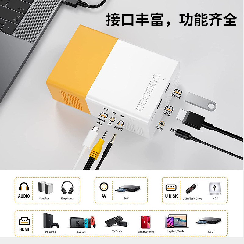 人気商品 YG300 黄白ミニプロジェクター ポータブル 子供用 家庭用 高画質 便利プロジェクター|undefined