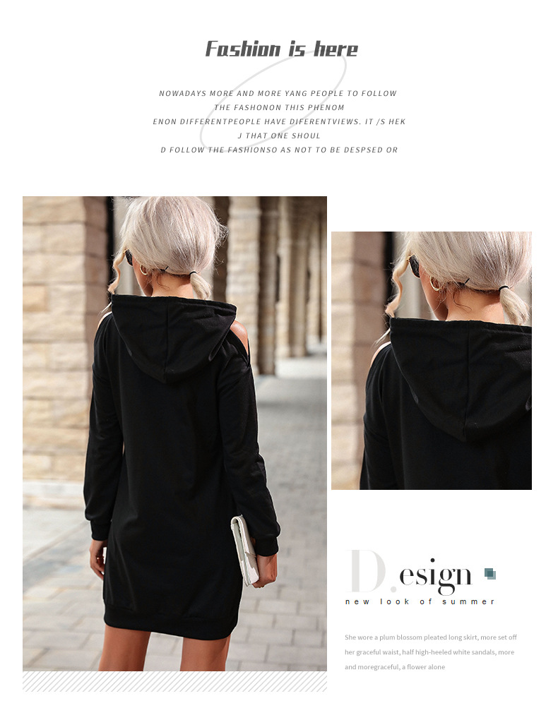 Autumn Winter Women Clothing Hooded Sweater Dress off-Shoulder Long Sleeve Solid Color Loose Dress 6 Autumn Winter Women Clothing Hooded Sweater Dress off-Shoulder Long Sleeve Solid Color Loose Dress