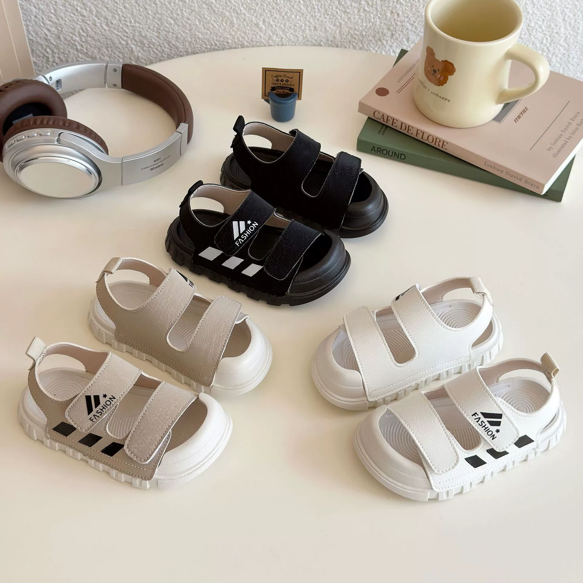 Сандалии для девочек лето 2025 новый стиль детская липучка повседневная обувь девушка пляжная обувь с открытым носком