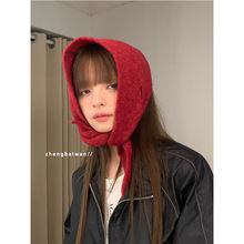 郑佰万 秋冬氛围感三角巾女绑带时髦头巾拍照出片小红帽护耳针织