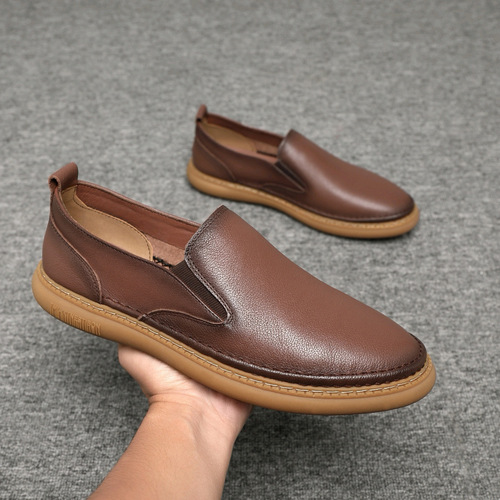 Spring new arrival full-grain leather slip-on loafer shoes—premium leather, breathable, casual men's footwear—stylish single-layer shoes available for dropshipping.