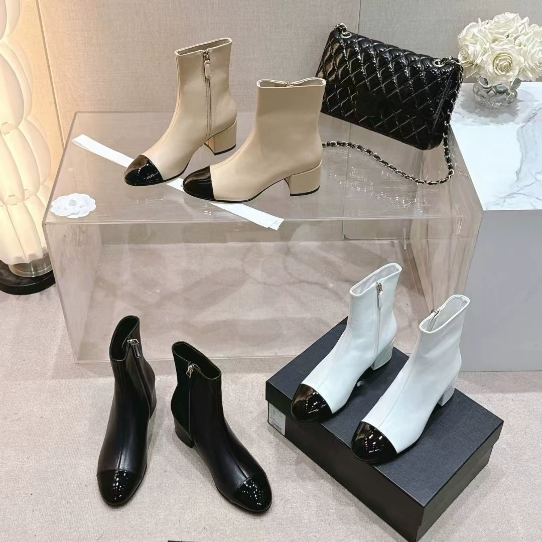 High Edition 2024 Осень Зима Маленький Ароматный Ветер Кожаная Круглая Голова Цветная Молния На Толстый Каблуки Ботинки Мартина Сапоги Женские