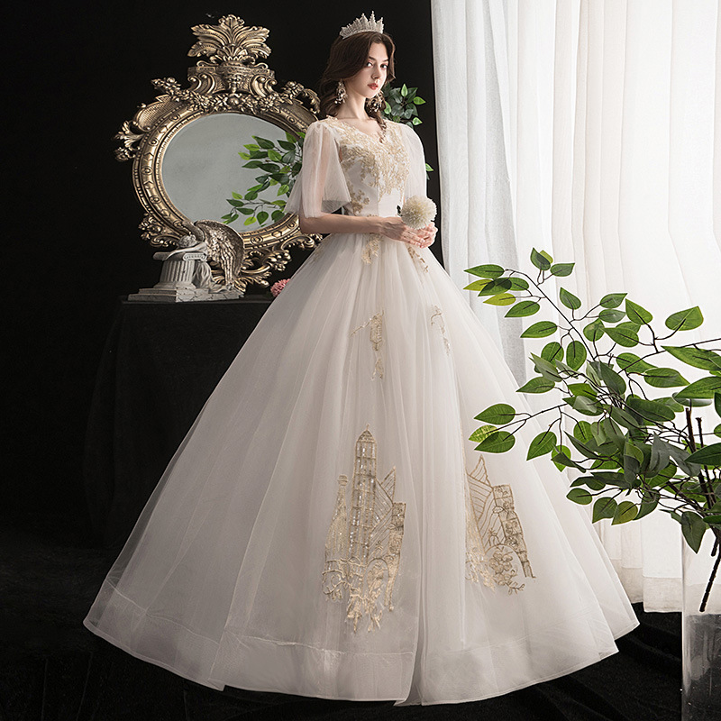 Main Wedding Dress French Style Pregnant Women Light 2025 New Bride Simple V Neck Going Out Veil Large Size Wedding Dress Covering Arms Super Fairy