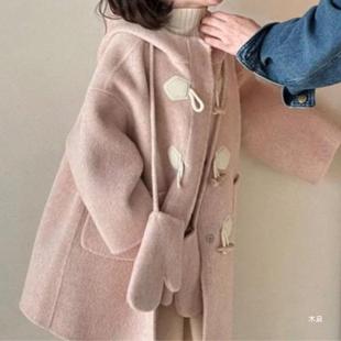 Girls' double-sided coat 2024 autumn and winter Korean women's big children's pink hooded wool tit coat wholesale