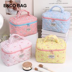 クロスボーダー热い贩売格子蝶結びかわいい化粧バッグ大容量高级感収纳バッグ女の子洗面バッグペンバッグ
