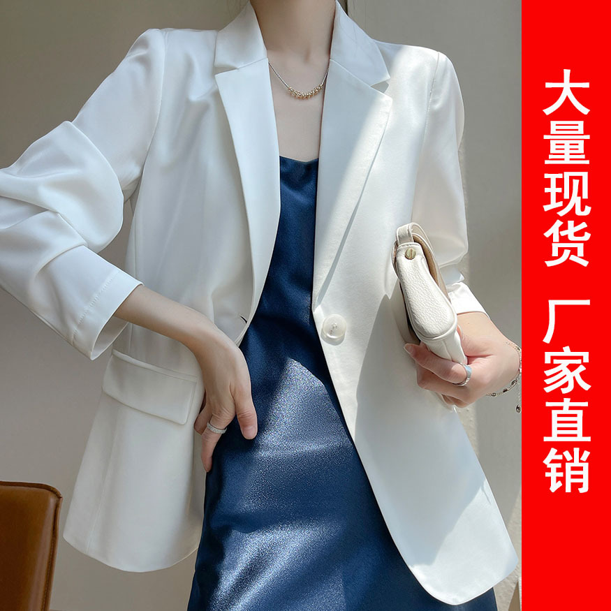 Acetate White Suit Jacket, Feminine, Casual, Thin, Spring and Summer Satin Black Suit, Elegant Suit