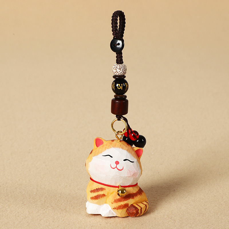 나무 조각 큰 주황색 고양이 - 여섯 글자 만트라