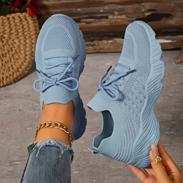 Women's Shoes European and American Style Cross-Border Large Size Solid Color Women's Shoes Lightweight Casual Shoes Breathable Fly-Knit Sports Shoes