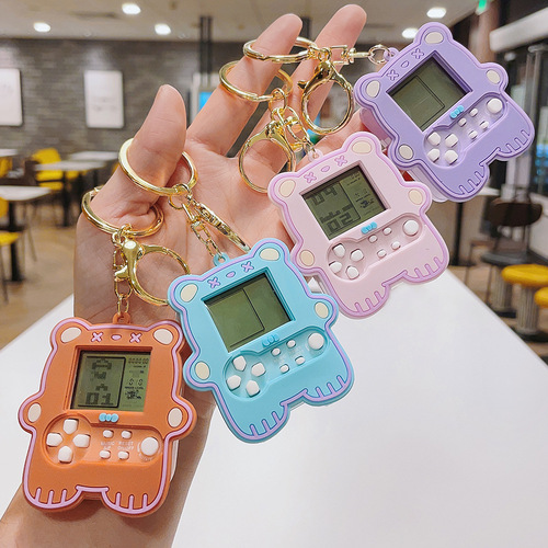 Cartoon Bear Game Console Keychain Classic Tetris Palm Game Pendant Claw Machine Small Gift Wholesale