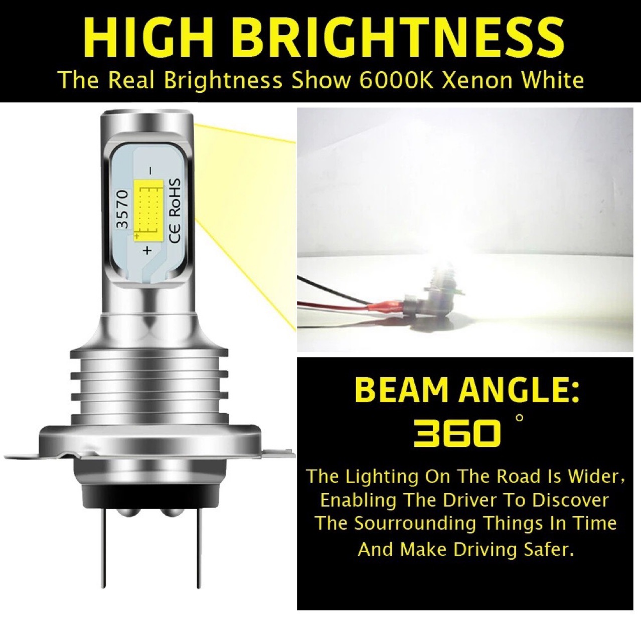 Cross-Border 80W Car Led Headlight H7 Motorcycle Light Csp357080W Car Decoding Fog Light Front Fog Light