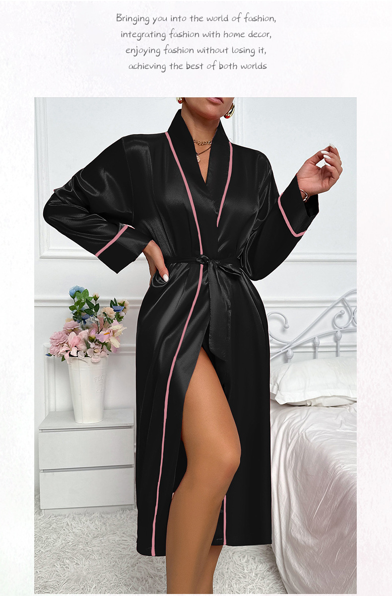 Camisola de seda feminina com decote em v e roupão curto_voghion.com