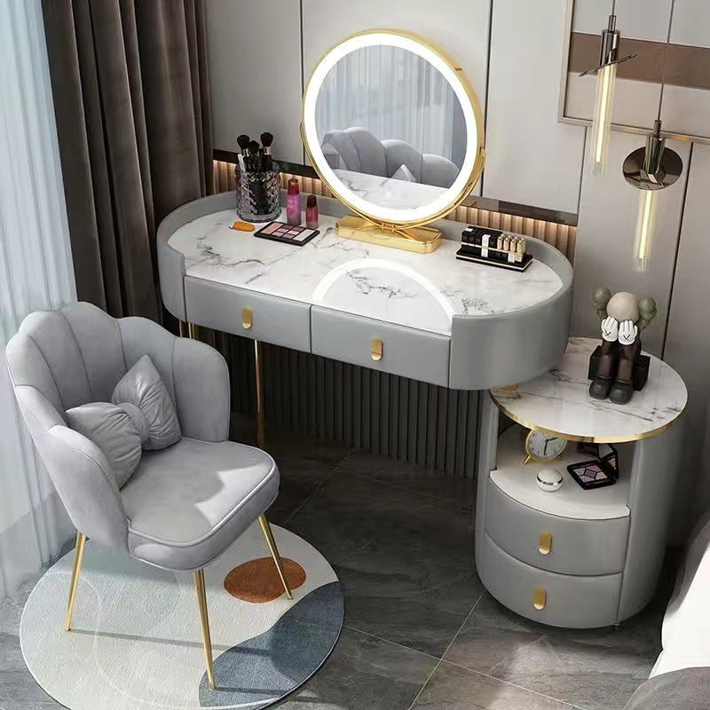 Gray gold 100cm table + cabinet + smart mirror + petal chair