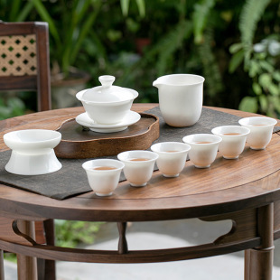 Dehua Mat Fat Jade White Porcelain Kung Fu Tea Set suit Household Ceramic Cover Bowl Tea Cup Tea Set suit Accompanying Gift Box