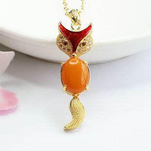 Xinyu Natural Amber Old Material Beeswax Pendant Fox Full Honey Necklace Female Factory Live Delivery HP2120501