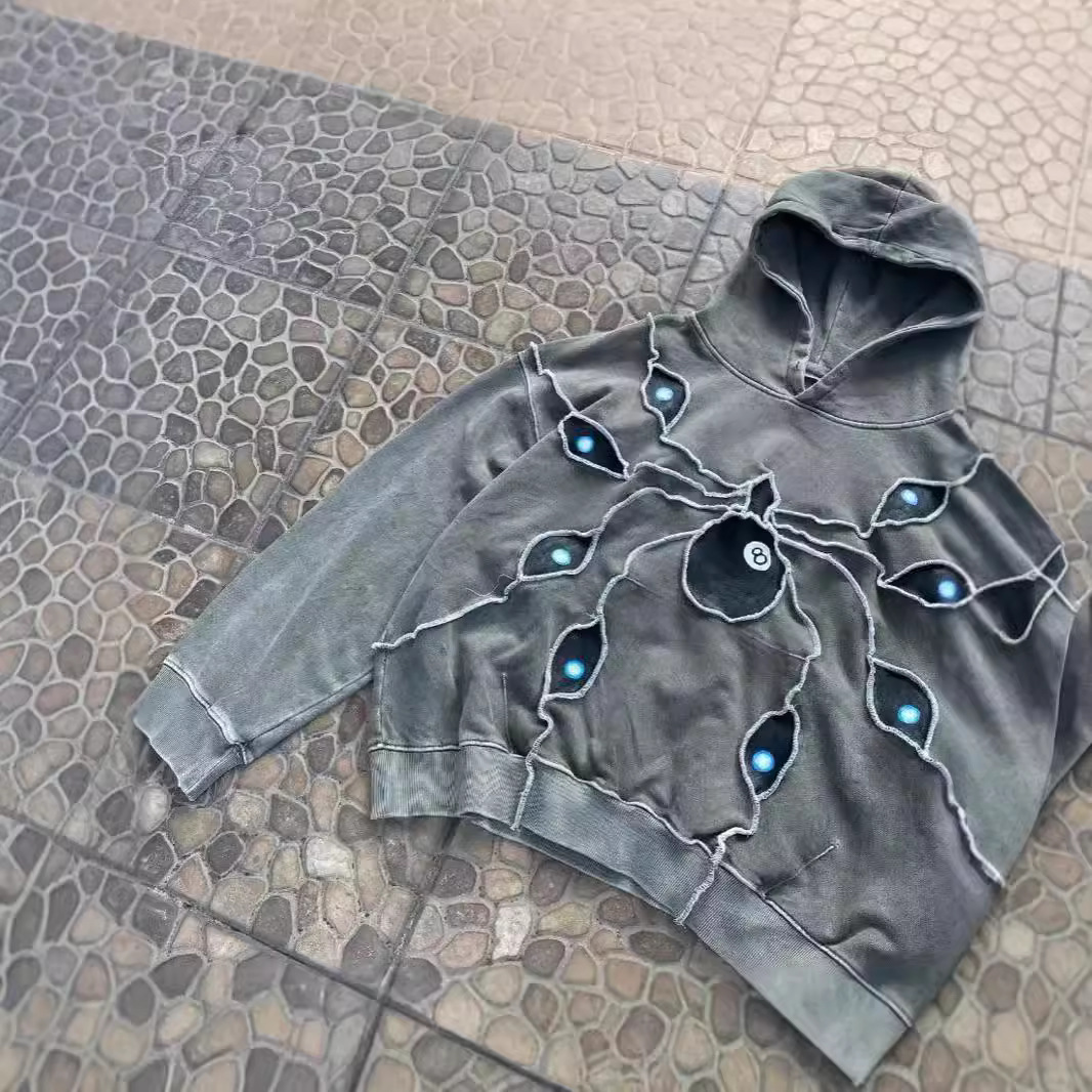 Men's Clothing Dark Retro Heavy Spider Eyes Embroidered Hoodie Street Trend Unisex Pullover Sweatshirt_voghion.com