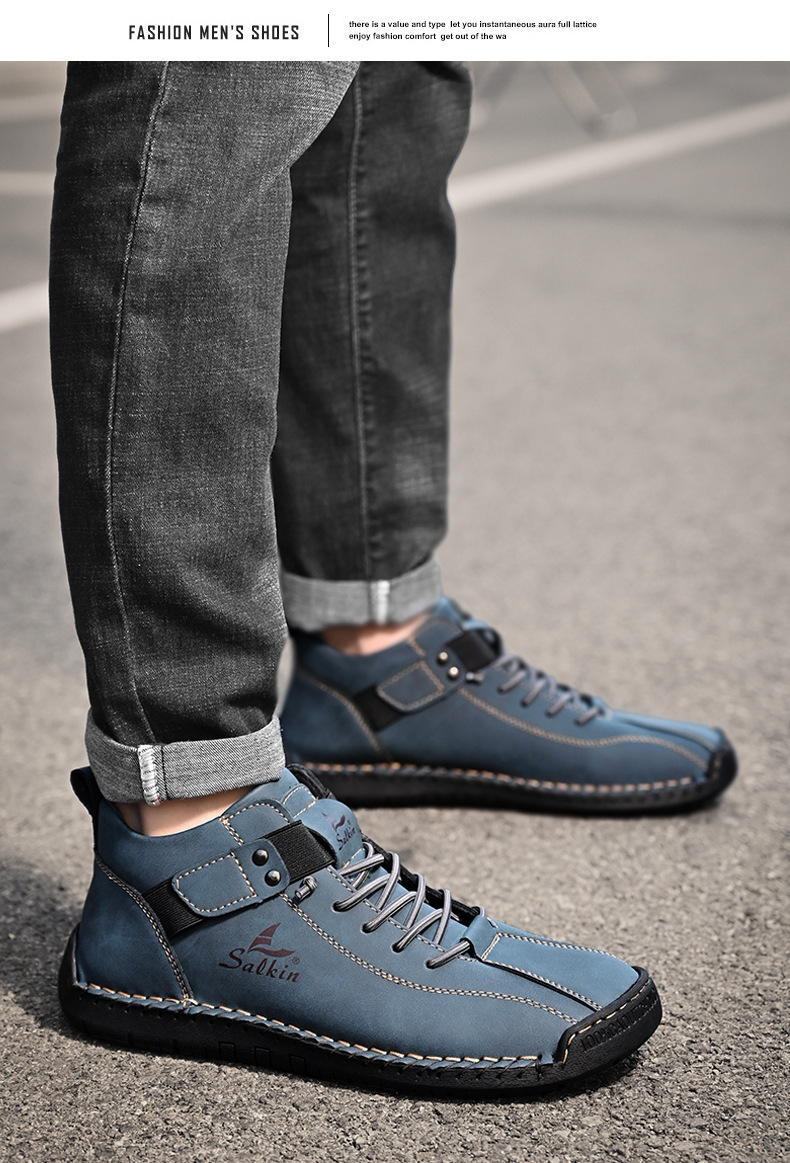 Casual Loafers For Men Handmade Leather Flat Slip-on Driving Shoes_voghion.com