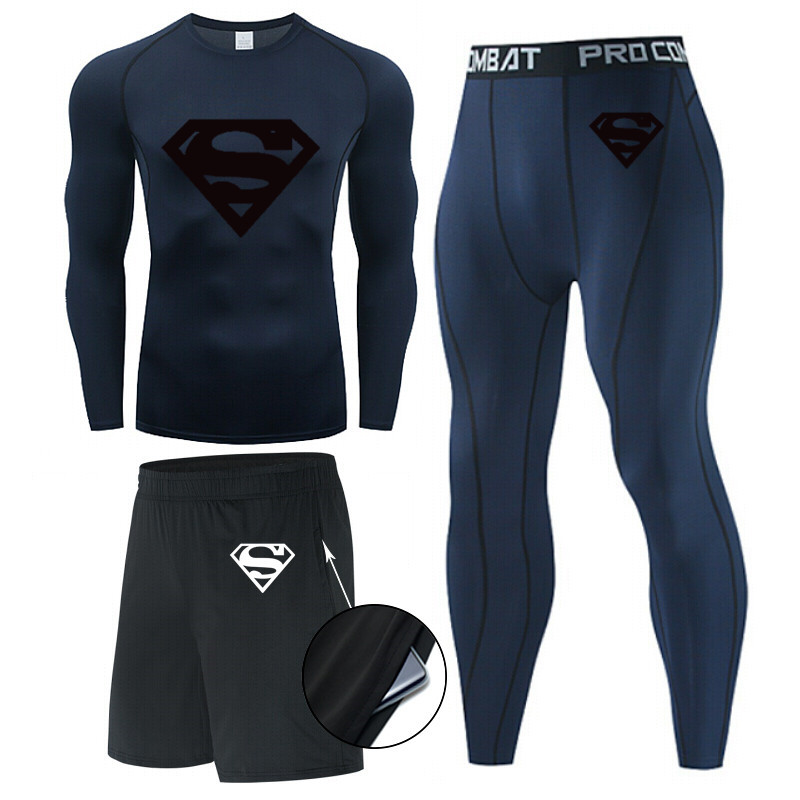 Traje de hombre de compresión de tres piezas de secado rápido medias de manga corta para correr traje deportivo ropa de entrenamiento de baloncesto gimnasio