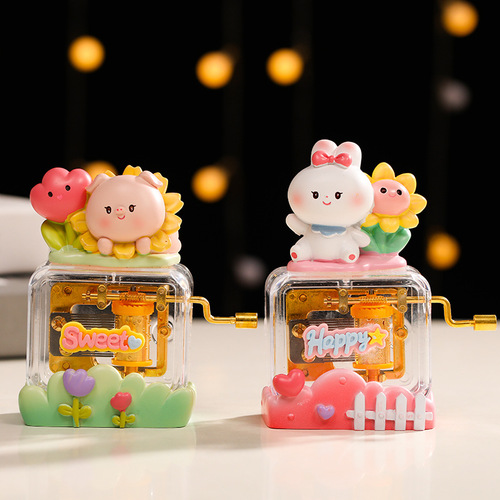 Cute pet concert hand-cranked music box creative cartoon sky city Alice happy birthday music box gift