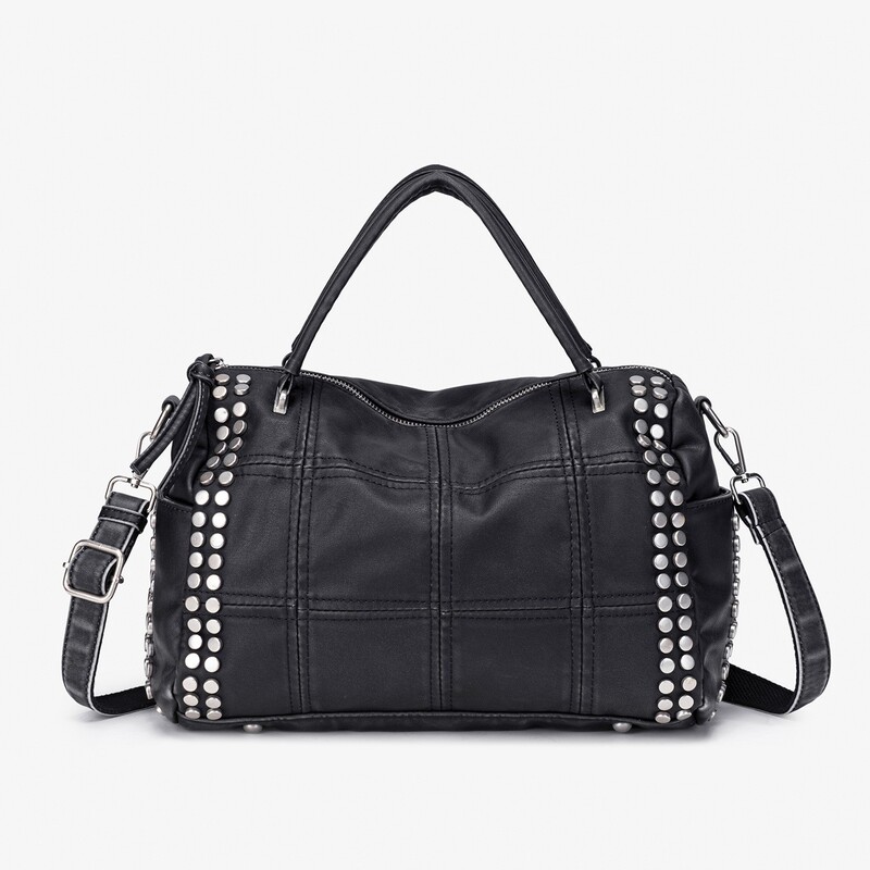 In-stock Korean online shopping metal rivet vintage washed distressed leather underarm bag, shoulder bag, crossbody bag, biker bag In-stock Korean online shopping metal rivet vintage washed distressed leather underarm bag, shoulder bag, crossbody bag, biker bag