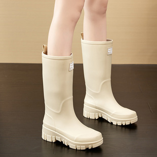 Korean Style All-Match High Rain Boots Women's Waterproof Non-Slip Water Boots Wear-Resistant Outer Wear Rubber Shoes Kitchen Working Sleeve Women's Shoes