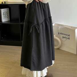 厂家直销设计感韩系蕾丝拼接半身裙女秋大码胖mm高腰遮肚显瘦气质