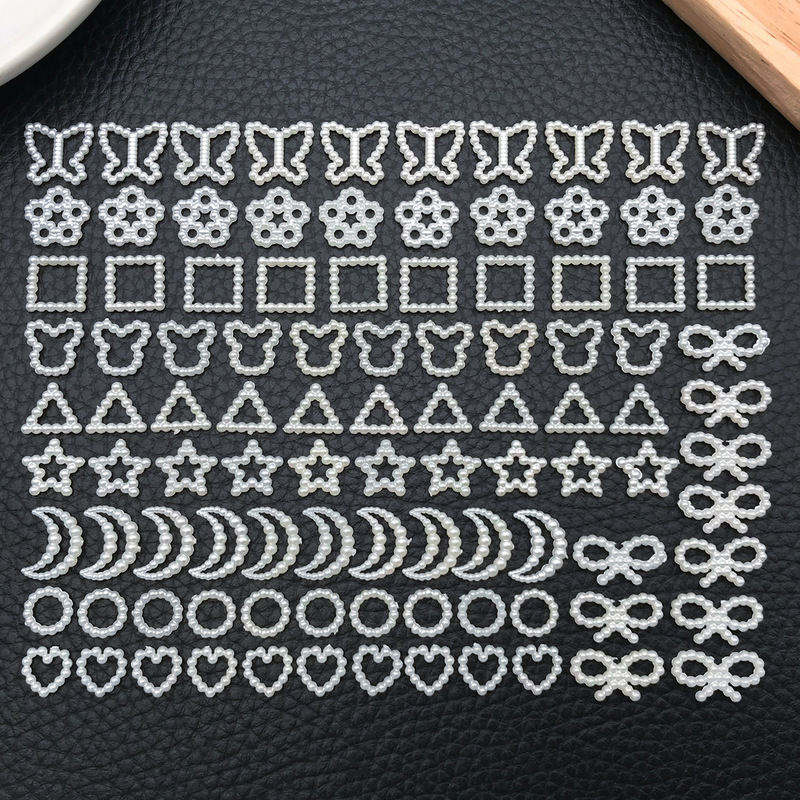 Off-White Abs Hollow Heart-Shaped Five-Pointed Star Circle Phone Case Hairpin Nail Art Stickers Handmade DIY Jewelry Accessories