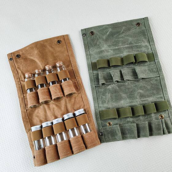 Outdoor seasonings bottle suit portable folding wax canvas waterproof storage bag camping hiking picnic barbecue seasonings bag
